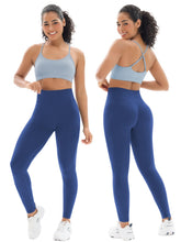 Load image into Gallery viewer, Seamless Workout Sets for Women 2 Piece Adjustable Strappy Sports Bra with High Waisted Butt Lifting Leggings Gym Sets(Our82 Blue/Navy)
