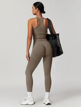 Load image into Gallery viewer, ABOCIW Workout Sets for Women, Ribbed Racerback Tank Top Bra Seamless Scrunch Butt Lifting High Waist Leggings 2 Piece Gym Yoga Outfits Tank Tan
