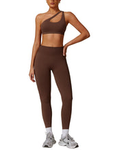 Load image into Gallery viewer, ABOCIW Workout Sets for Women 2 Piece Seamless High Waist Scrunch Butt Lifting Gym Leggings Cutout One Shoulder Sports Bra Yoga Outfits Coffee
