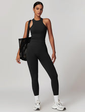 Load image into Gallery viewer, ABOCIW Workout Sets for Women, Ribbed Racerback Tank Top Bra Seamless Scrunch Butt Lifting High Waist Leggings 2 Piece Gym Yoga Outfits Tank Black
