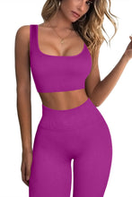 Load image into Gallery viewer, QINSEN Workout Sets for Women 2 Piece Ribbed Sport Bra Seamless High Waist Leggings Fitted GMY Yoga Outfits Raspberry Sherbet
