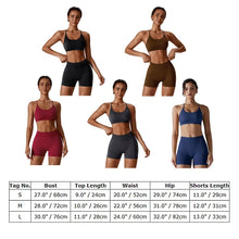 Load image into Gallery viewer, ABOCIW Workout Sets for Women Seamless V Back Scrunch Butt Lifting High Waist Biker Shorts Cross Back Sports Bra 2 Piece Yoga Gym Sets Navy Blue
