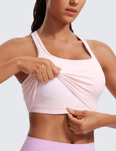 Load image into Gallery viewer, CRZ YOGA Butterluxe Womens Y-Back Racerback Longline Sports Bra - Padded Scoop Neck Workout Crop Tank Top with Built in Pads Strawberry Pink
