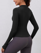 Load image into Gallery viewer, Workout Shirts Women Long Sleeve Yoga Tops Sports Running Shirts Half Zip Pullover Athletic Top Slim Fit Cropped(Black)
