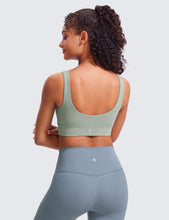 Load image into Gallery viewer, CRZ YOGA Butterluxe Womens U Back Sports Bra - Scoop Neck Padded Low Impact Yoga Clothes Workout Crop Top with Built in Pads Green Palm Court
