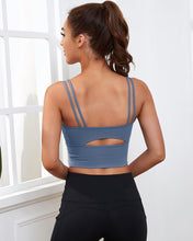 Load image into Gallery viewer, Everrysea Longline Sports Bra for Women Padded Workout Tank Tops Built in Bras Strappy Yoga Corp Top Camisole Blue
