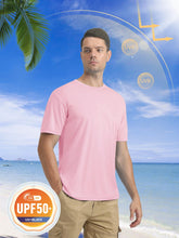 Load image into Gallery viewer, MAGCOMSEN Men's UPF 50+ Short Sleeve T-Shirt – Lightweight Moisture Wicking Gym &amp; Running Shirt | Light Pink
