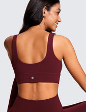 Load image into Gallery viewer, CRZ YOGA Butterluxe Womens U Back Sports Bra - Scoop Neck Padded Low Impact Yoga Clothes Workout Crop Top with Built in Pads Red Merlot
