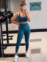 Load image into Gallery viewer, Women’s Yoga Outfits 2 piece Set Workout Tracksuits Sports Bra High Waist Legging Active Wear Athletic Clothing Set (Small, 1917 Teal Green)
