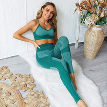 Load image into Gallery viewer, OLCHEE Women’s Workout Sets 2 Piece - Seamless Yoga Leggings and Cross-Strap Sports Bra Gym Outfits Activewear Matching Set - Green
