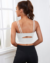 Load image into Gallery viewer, Everrysea Longline Sports Bra for Women Padded Workout Tank Tops Built in Bras Strappy Yoga Corp Top Camisole White
