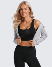 Load image into Gallery viewer, CRZ YOGA Butterluxe Womens U Back Sports Bra - Scoop Neck Padded Low Impact Yoga Clothes Workout Crop Top with Built in Pads Black Tie Dye Flowers
