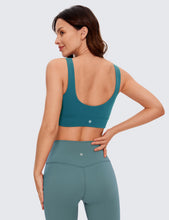 Load image into Gallery viewer, CRZ YOGA Butterluxe Womens U Back Sports Bra - Scoop Neck Padded Low Impact Yoga Clothes Workout Crop Top with Built in Pads Borealis Green
