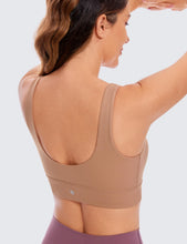 Load image into Gallery viewer, CRZ YOGA Butterluxe Womens U Back Sports Bra - Scoop Neck Padded Low Impact Yoga Clothes Workout Crop Top with Built in Pads Mocha Mousse
