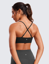 Load image into Gallery viewer, CRZ YOGA Butterluxe V-Neck Sports Bras for Women - Adjustable Thin Straps Padded Yoga Top Basic Wireless Camisole Black
