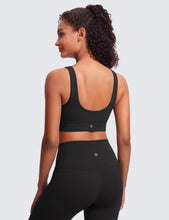 Load image into Gallery viewer, CRZ YOGA Butterluxe Womens U Back Sports Bra - Scoop Neck Padded Low Impact Yoga Clothes Workout Crop Top with Built in Pads Black
