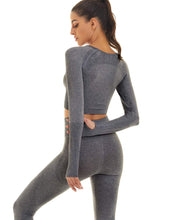 Load image into Gallery viewer, Toplook Women Seamless Workout Outfits Athletic Set Leggings + Long Sleeve Top 2 Pieces(Dark Gray)
