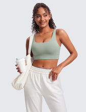 Load image into Gallery viewer, CRZ YOGA Butterluxe Womens U Back Sports Bra - Scoop Neck Padded Low Impact Yoga Clothes Workout Crop Top with Built in Pads Green Palm Court
