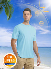 Load image into Gallery viewer, MAGCOMSEN Men's UPF 50+ Short Sleeve T-Shirt – Lightweight Moisture Wicking Workout Shirt | Lake Blue
