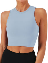 Load image into Gallery viewer, Natural Feelings Sports Bras for Women Removable Padded Yoga Tank Tops Sleeveless Fitness Workout Running Crop Tops Baby Blue
