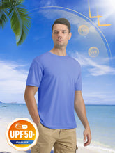 Load image into Gallery viewer, MAGCOMSEN Men's UPF 50+ Short Sleeve T-Shirt – Lightweight Moisture Wicking Sun Shirt | Light Blue
