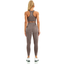 Load image into Gallery viewer, WodoWei Women 2 Piece Workout Outfits Sports Bra Seamless Leggings Yoga Gym Activewear Set (YO610-Brown Marl)
