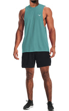 Load image into Gallery viewer, Project Titan Men's Drop Arm Tank Top – Loose Fit Cut Off Sleeveless Gym Shirt for Weightlifting &amp; Training in Teal Green
