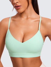 Load image into Gallery viewer, CRZ YOGA Butterluxe V-Neck Sports Bras for Women - Adjustable Thin Straps Padded Yoga Top Basic Wireless Camisole Mint Moment

