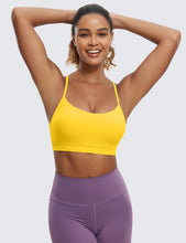 Load image into Gallery viewer, CRZ YOGA Butterluxe Womens Y Back Sports Bra - Padded Racerback Low Impact Spaghetti Thin Strap Workout Yoga Top High Visibility Yellow

