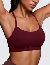 Load image into Gallery viewer, CRZ YOGA Butterluxe Womens Y Back Sports Bra - Padded Racerback Low Impact Spaghetti Thin Strap Workout Yoga Top Red Merlot
