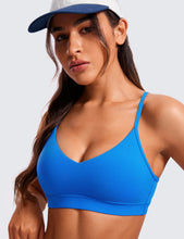 Load image into Gallery viewer, CRZ YOGA Butterluxe V-Neck Sports Bras for Women - Adjustable Thin Straps Padded Yoga Top Basic Wireless Camisole Sparkle Blue
