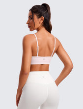 Load image into Gallery viewer, CRZ YOGA Butterluxe V-Neck Sports Bras for Women - Adjustable Thin Straps Padded Yoga Top Basic Wireless Camisole Strawberry Pink
