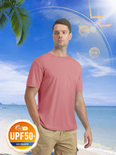 Load image into Gallery viewer, MAGCOMSEN Men's UPF 50+ Short Sleeve Dry-Fit T-Shirt – Lightweight Rash Guard Workout Shirt | Grey Pink
