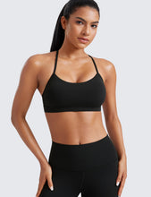 Load image into Gallery viewer, CRZ YOGA Butterluxe Womens Y Back Sports Bra - Padded Racerback Low Impact Spaghetti Thin Strap Workout Yoga Top Black
