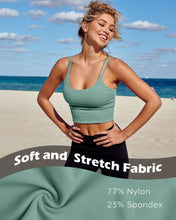 Load image into Gallery viewer, Everrysea Longline Sports Bra for Women Padded Workout Tank Tops Built in Bras Strappy Yoga Corp Top Camisole Blue Green
