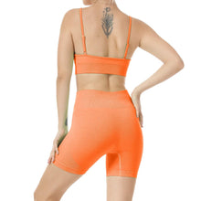 Load image into Gallery viewer, Women Seamless Yoga Set 2 Piece Workout Sport Bra with High Waist Shorts Legging Outfit Tracksuit.JNINTH (Orange)
