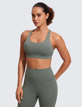 Load image into Gallery viewer, CRZ YOGA Women's Strappy Sports Bras Fitness Workout Padded Yoga Criss Cross Back Cami Grey Sage
