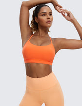 Load image into Gallery viewer, CRZ YOGA Butterluxe Womens Y Back Sports Bra - Padded Racerback Low Impact Spaghetti Thin Strap Workout Yoga Top Neon Orange
