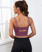 Load image into Gallery viewer, Everrysea Longline Sports Bra for Women Padded Workout Tank Tops Built in Bras Strappy Yoga Corp Top Camisole Dark Purple
