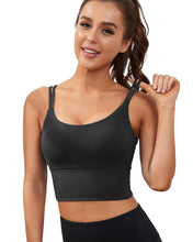 Load image into Gallery viewer, Everrysea Longline Sports Bra for Women Padded Workout Tank Tops Built in Bras Strappy Yoga Corp Top Camisole Black
