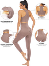 Load image into Gallery viewer, Workout Sets for Women 2 Piece High Waisted Seamless Leggings with Padded Stretchy Sports Bra Sets Yoga Outfit Jogging Gym Clothes(NA007S- Coffee)
