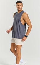 Load image into Gallery viewer, Project Titan Men's Drop Arm Tank Top – Cut Off Sleeveless Gym Shirt for Weightlifting &amp; Training in Dark Blue Grey
