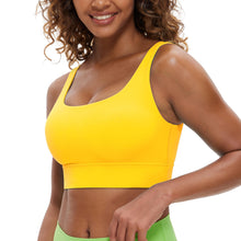 Load image into Gallery viewer, CRZ YOGA Butterluxe Womens U Back Sports Bra - Scoop Neck Padded Low Impact Yoga Clothes Workout Crop Top with Built in Pads High Visibility Yellow
