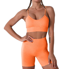 Load image into Gallery viewer, Women Seamless Yoga Set 2 Piece Workout Sport Bra with High Waist Shorts Legging Outfit Tracksuit.JNINTH (Orange)
