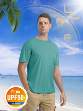 Load image into Gallery viewer, MAGCOMSEN Men's UPF 50+ Short Sleeve T-Shirt – Lightweight Moisture Wicking Gym &amp; Running Shirt | Grey Green
