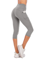Load image into Gallery viewer, Steppe Naked Feeling High Waisted Yoga Pants Women's Workout Capris Leggings with Pockets Tummy Control Buttery Soft Running Compression Capris for Athletic Gym Exercise Fitness Grey
