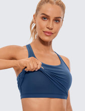 Load image into Gallery viewer, CRZ YOGA Butterluxe Womens Y-Back Racerback Longline Sports Bra - Padded Scoop Neck Workout Crop Tank Top with Built in Pads French Navy
