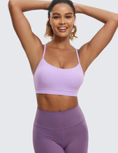 Load image into Gallery viewer, CRZ YOGA Butterluxe Womens Y Back Sports Bra - Padded Racerback Low Impact Spaghetti Thin Strap Workout Yoga Top Elfin Purple
