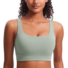Load image into Gallery viewer, CRZ YOGA Butterluxe Womens U Back Sports Bra - Scoop Neck Padded Low Impact Yoga Clothes Workout Crop Top with Built in Pads Green Palm Court
