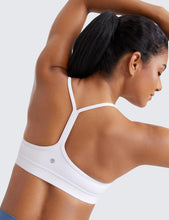 Load image into Gallery viewer, CRZ YOGA Butterluxe Womens Y Back Sports Bra - Padded Racerback Low Impact Spaghetti Thin Strap Workout Yoga Top White
